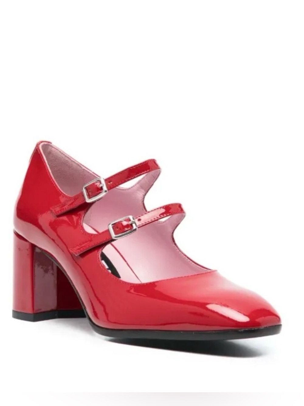 Women’s Red Patent Double-Strap Block Heel Mary Jane